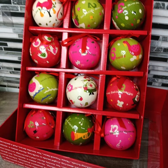 12 Days Of Christmas Colorful Christmas Ornaments Paper Mache 3" - Picture 8 of 10